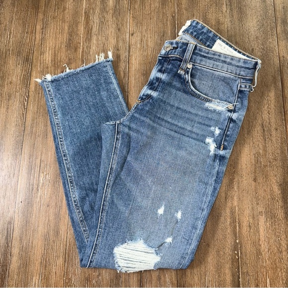 Rag & Bone Dre Low Rise Ankle Slim Boyfriend Jean Distressed blue 24 Raw Hem - Picture 4 of 13